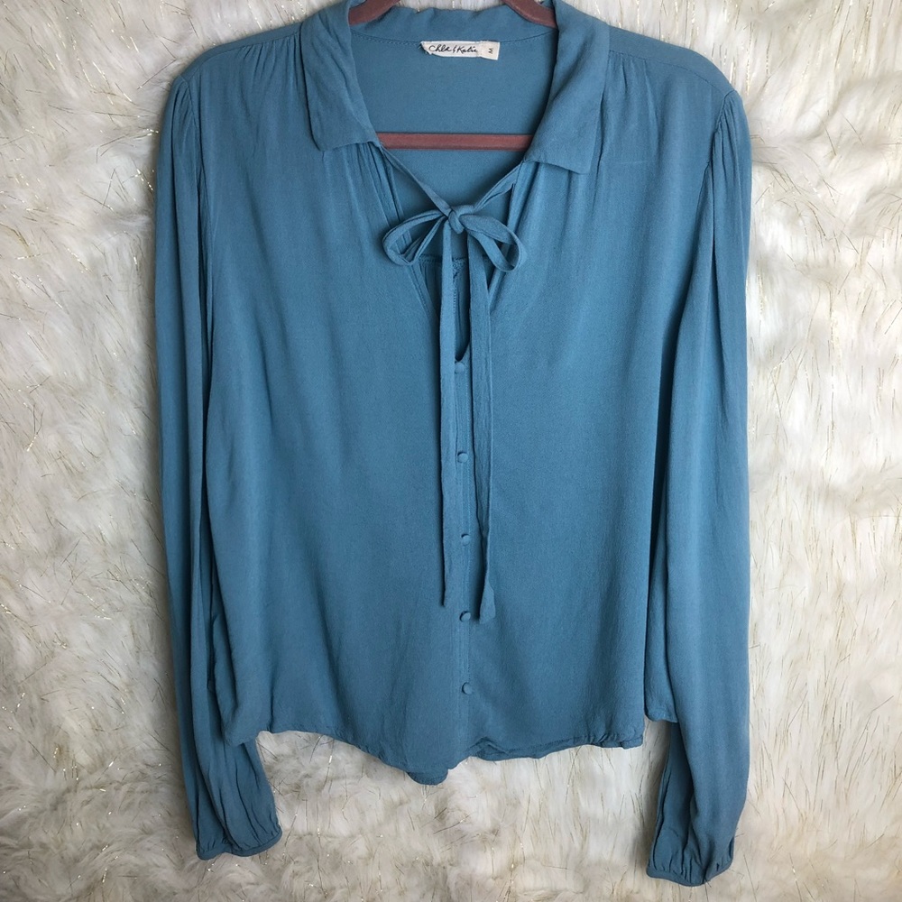 Chloe and Katie tie neck button down blouse